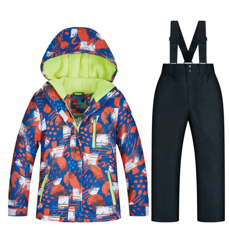 Coat and Black Детская Лыжная куртка, верхняя одежда, ветронепроницаемые водонепроницаемые лыжные костюмы для катания на лыжах, кемпинга, сноуборде, лыжные костюмы, спортивные штаны для мальчиков и девочек - Цвет: Coat and Black