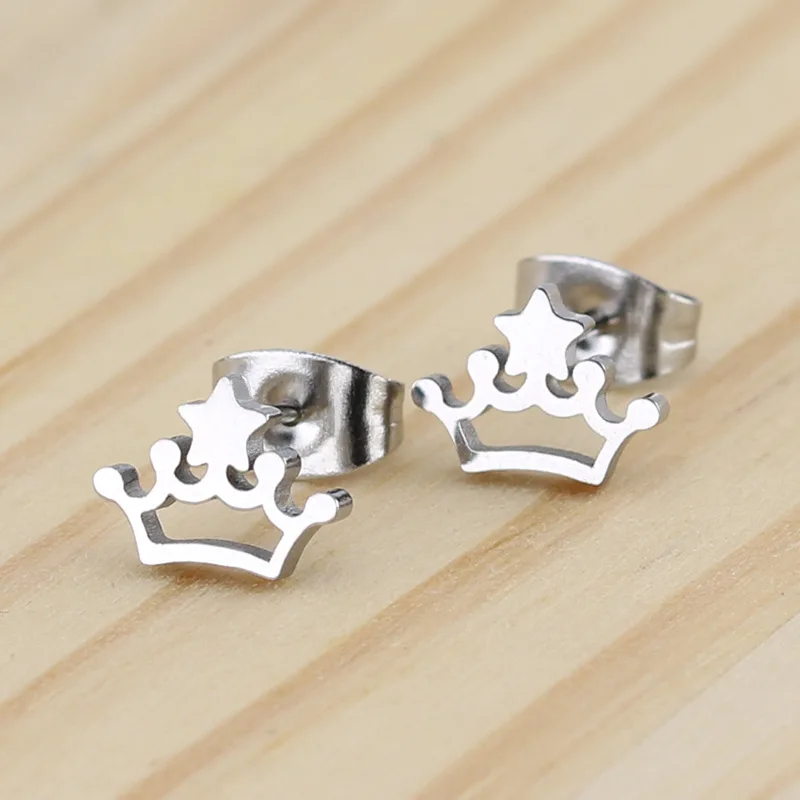 Серьги гвоздики DICARLUN в виде короны для женщин украшения из нержавеющей стали