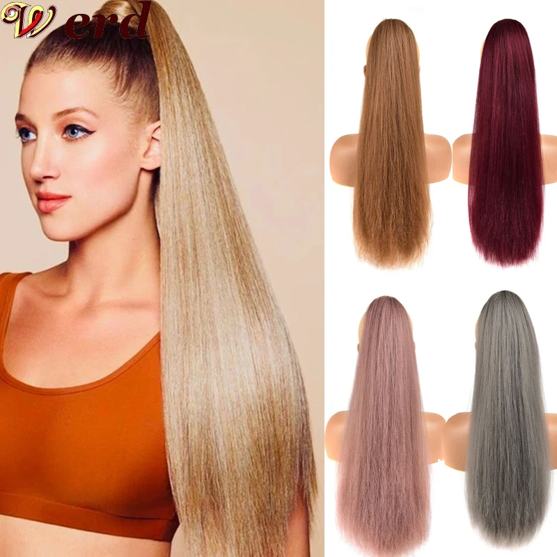 Длинные прямые волосы конский хвост 22 дюйма синтетические термостойкие