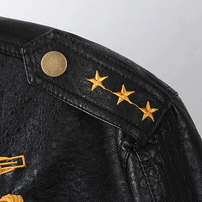 Zollrfea Air Force Pilot Mens Leather Jacket Embroidery Motorcycle Biker Coats Men Bomber Overcoats Plus Size 6XL | Мужская одежда