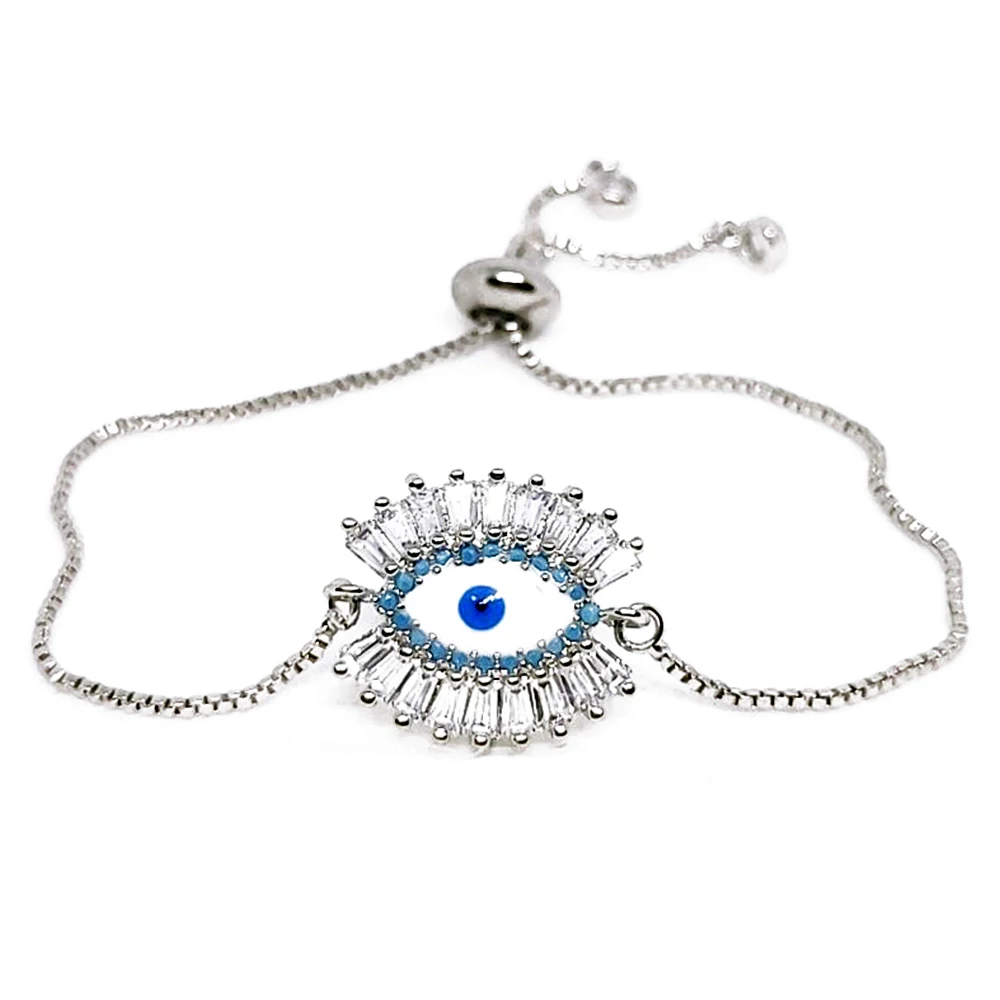 Серебряный браслет греческий глаз для женщин циркониевый синий от сглаза