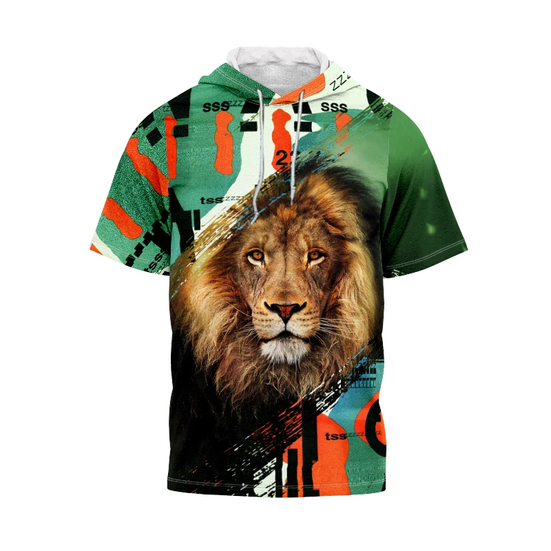 

Summer 3D Lion Print Fashion Men's T-shirt Trend Casual O-neck Street Harajuku Style Oversized Street Hooded Short Sleeves