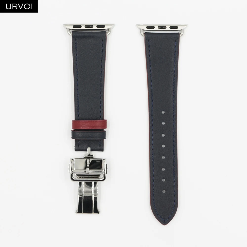 Bleu Indigo D Red URVOI раскладной ремешок с пряжкой для Apple Watch 5 4 3 2 1 ремешок для iwatch Ремень Один Тур Дизайн Свифт кожа 38/40 42/44 мм - Цвет ремешка: Bleu Indigo D Red