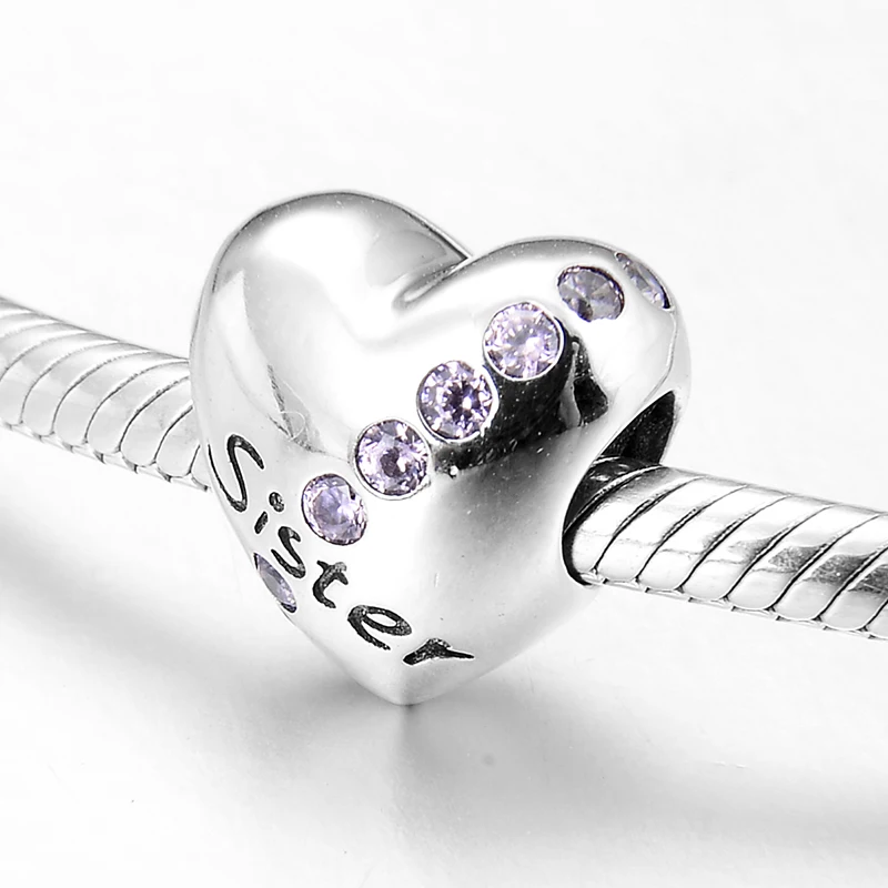 В форме сердца 925 пробы серебро розовый CZ сестра соответственные Европейской