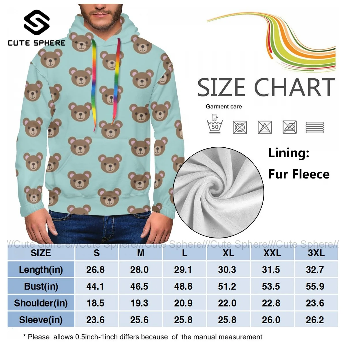 

Bear Hoodie Polyester Autumn Hoodies Long Sleeve Streetwear Cool Pullover Hoodie XL Men