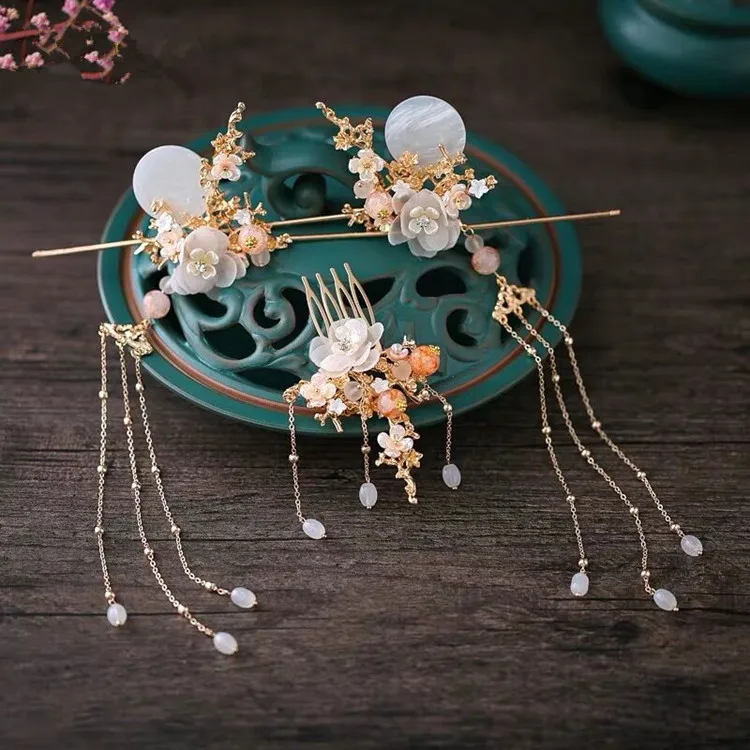 

full sets 3 pcs hair sticks combs Wedding Tassel Step Shake coronet bridal Hair Accessories