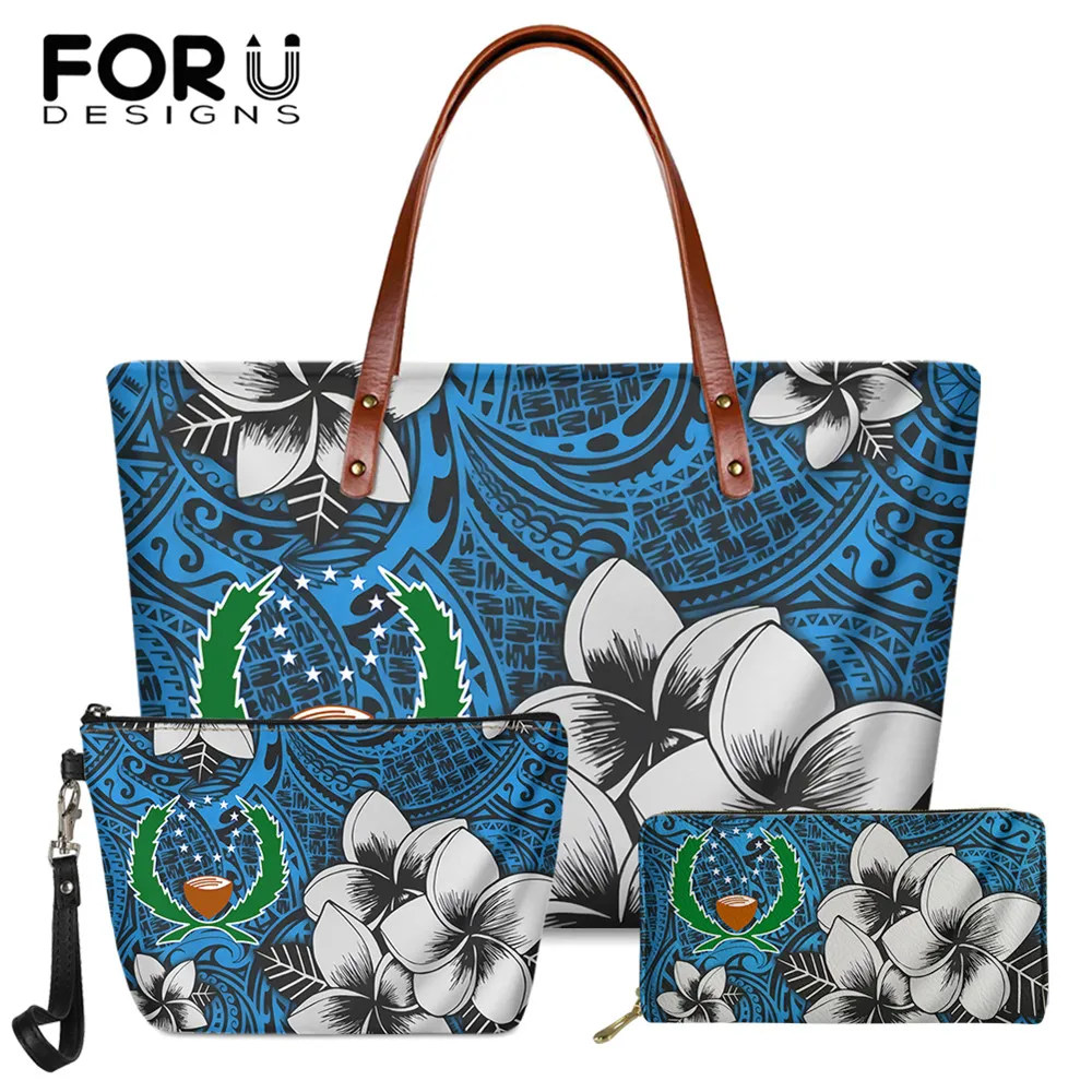 

FORUDESIGNS винтажные сумки через плечо и кошелек из ПУ 2 шт. в комплекте Гавайская Плюмерия полинезийская и понпей женские сумки с принтом сумки