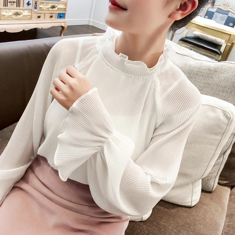 2021 летняя новая кружевная женская блузка с рукавами фонариками свободная