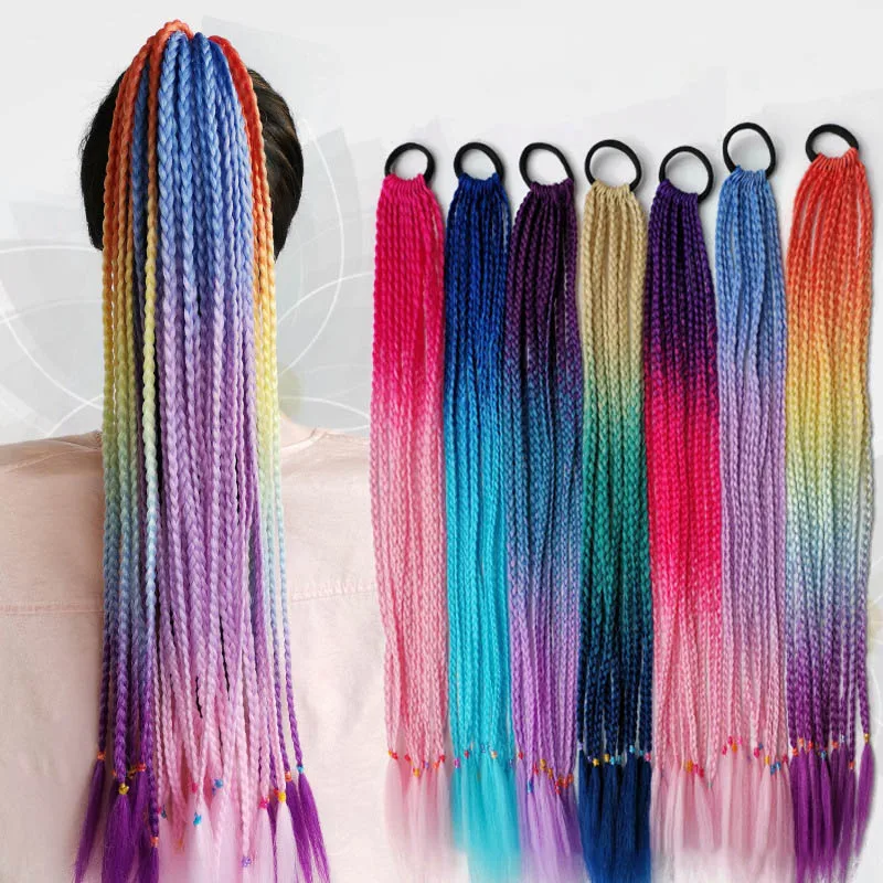 Colore dei capelli gradiente sporco intrecciato coda di cavallo donne elastico fascia per capelli elastico accessori per capelli parrucca fascia 60cm