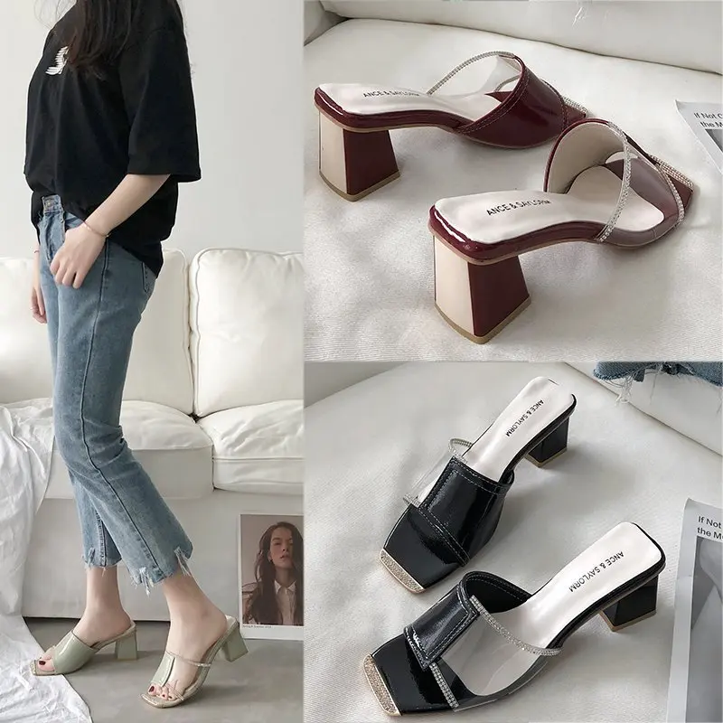 

2020 new summer square head open toe fashion wild thick heeled high heel simple wear sandals female Z675