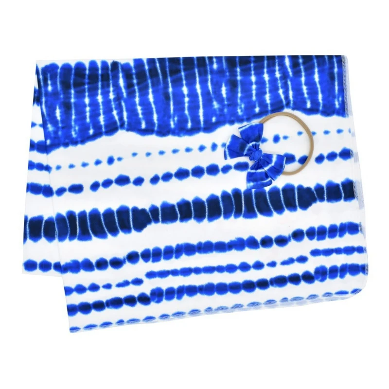 

2 Pcs Newborn Baby Receiving Blanket Headband Set Infant Tie-dye Swaddle Wrap Hair Accessories Photography Props