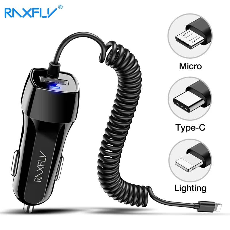 RAXFLY автомобильное зарядное устройство Автомобильное USB быстрое зарядное устройство 3,0 Для Xiaomi автомобильное зарядное устройство для мобильного телефона Micro type C Быстрый кабель для iPhone зарядное