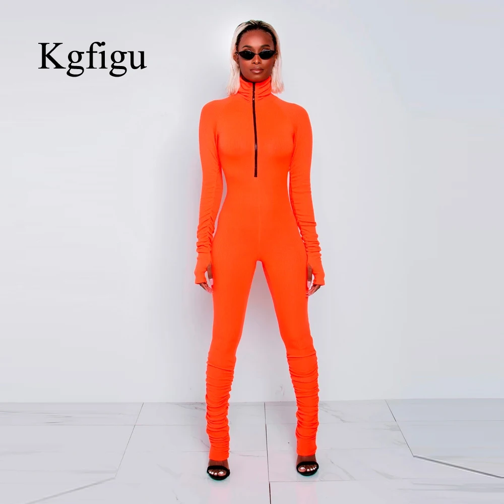 KGFIGU женские черные длинные штаны Комбинезоны женские s комбинезон повседневные черепаха шеи твердые ребристые длинные брюки белые и оранжевые наряды