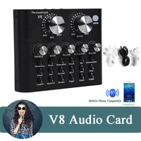 v8 sound card audio set interface external usb live microphone sound card bluetooth function for computer pc mobile phone sing
