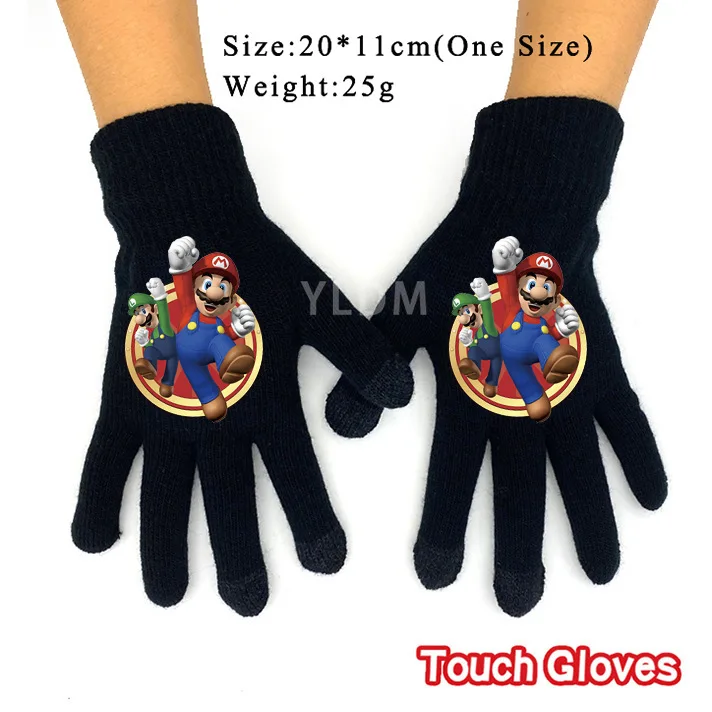 New Super Mario Game Knitted Gloves Black Woolen Teenager Men's Women's Fall Winter Warm Cartoon Touch Screen Ski | Аксессуары