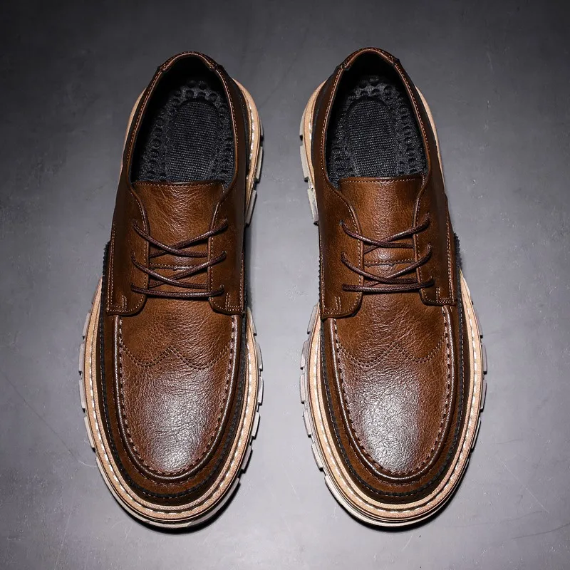 

Туфли-оксфорды мужские кожаные, классические брендовые, высокие, дышащие, толстая подошва, обувь для отдыха, черные