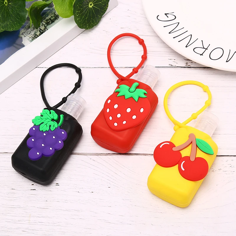 

1 Pcs Portable 30ML Cute Cartoon Fruits Mini Hand Sanitizer Silicone Empty Bottle Detachable Cover With Holder Random Color