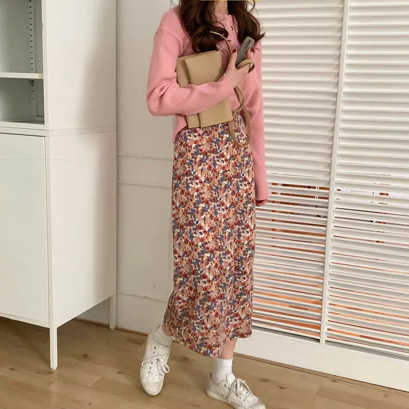 

Chic Floral Print Women Skirt Holiday Style High Waist A-line Female Summer Casual Long Skirt Ladies Elegant Midi Skirts