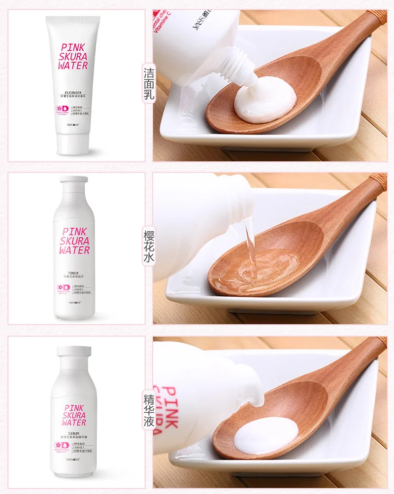 

Cherry Blossom SkinCare Set 100ml Facial Cleanser+180ml Face Toners+80ml Serum+20ml Eye Cream+60ml Face Cream Whitening Brighten