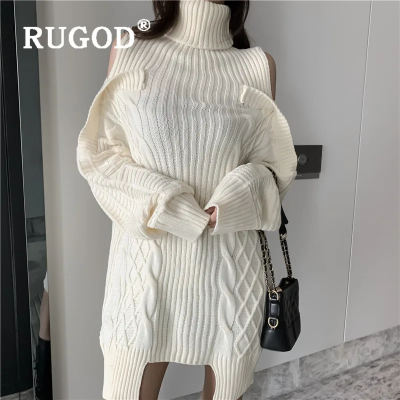 RUGOD/повседневное платье макси в Корейском стиле с открытыми плечами ретро Топ