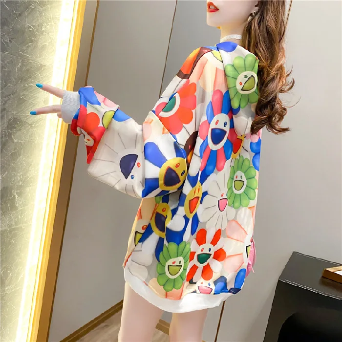 

Instagram Sunflower smiley hoodie Female Korean autumn Kawaii loose top college style printed long sleeve T-shirt