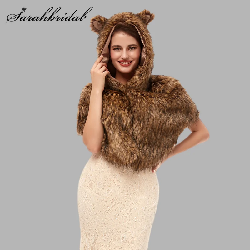 

New 2021 Wedding Cape Soft Evening Jacket Faux Fur Winter Warm Prom Shrug Party Wrap High Quality Accessories Bolero WP0069