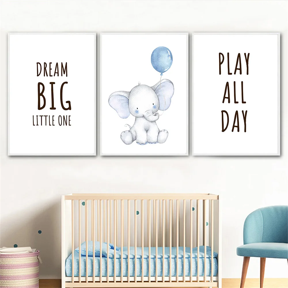 Синий воздушный шар слон искусство на стене печать холсте цитата картина