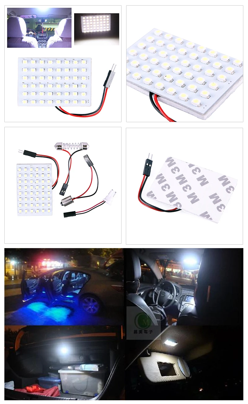 12 В 48 SMD Светодиодная панель автомобиля внутренсветильник ПА T10 Dome BA9S адаптер