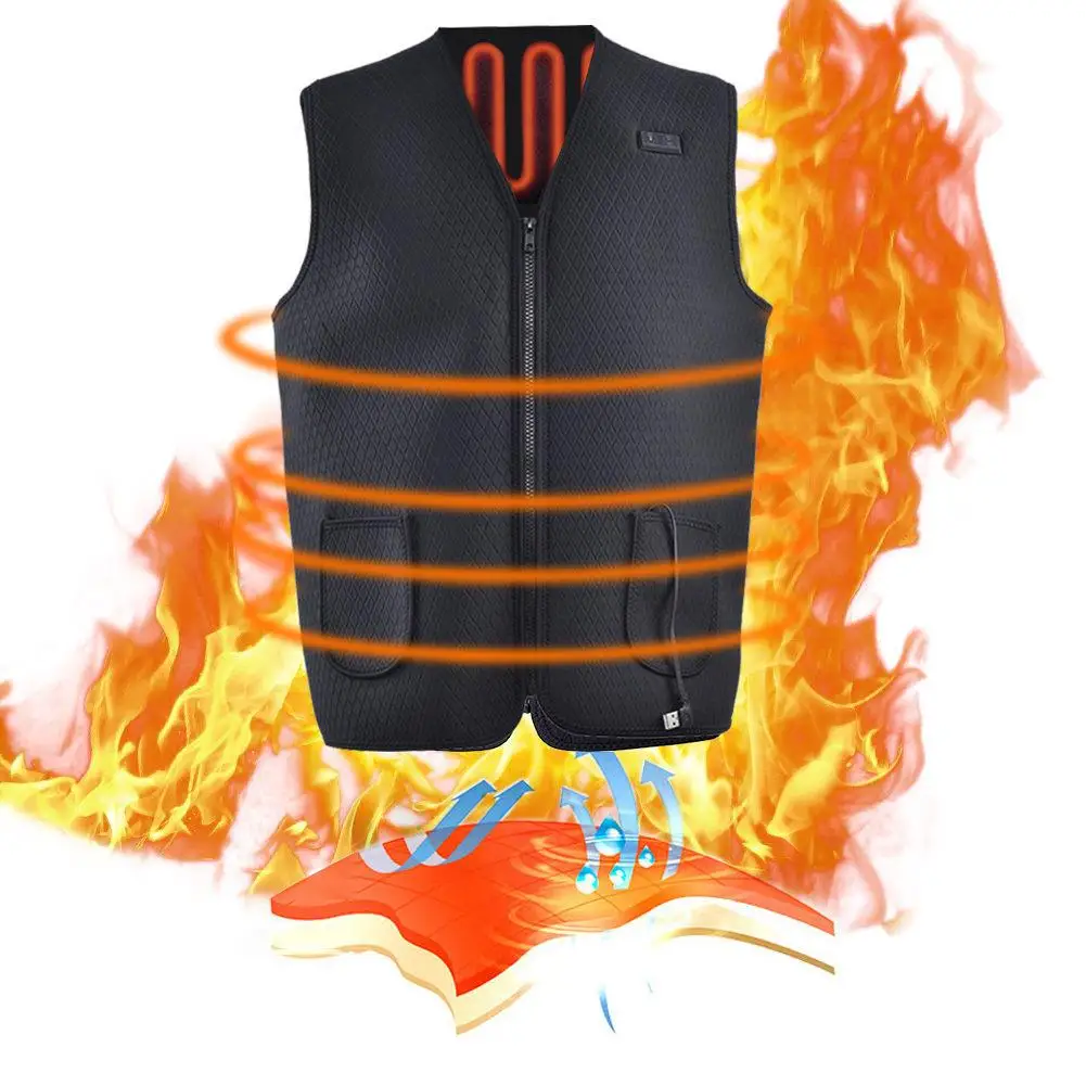 

2019 Men Outdoor USB Infrared Heating Vest Jacket Winter Flexible Electric Thermal Clothing Waistcoat For Sports Hiking Fishing