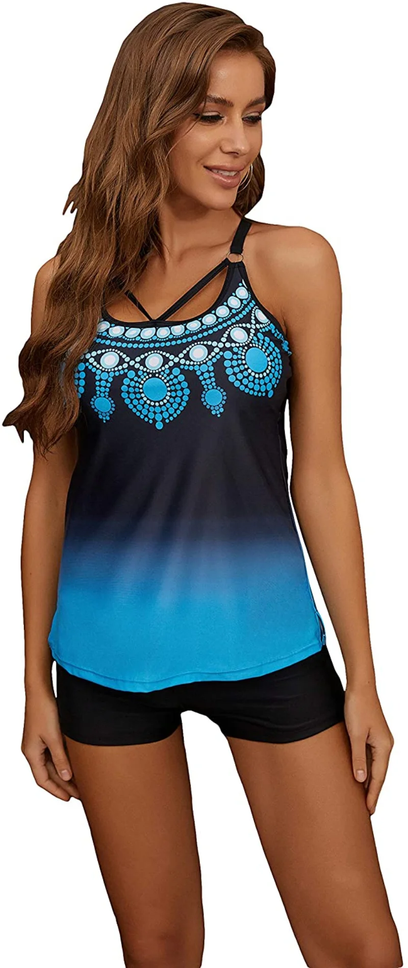 

Women's Two Piece Halter Cross Back Bohemian Tummy Control Sets Swimsuit