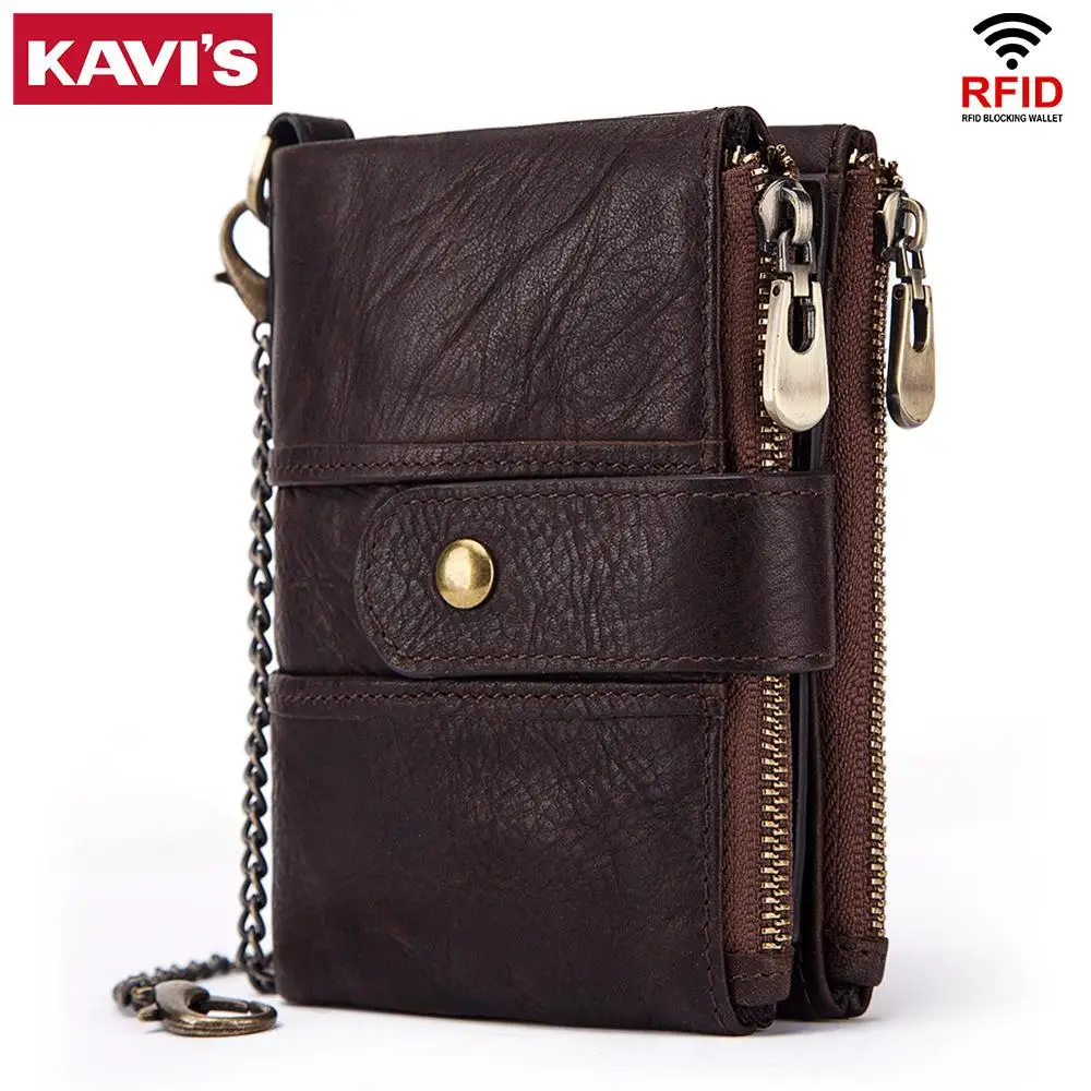 KAVIS натуральная кожа Rfid кошелек для мужчин Crazy Horse кошельки Портмоне Короткий Мужской мешок для денег качественный дизайнерский мини кошелек маленький