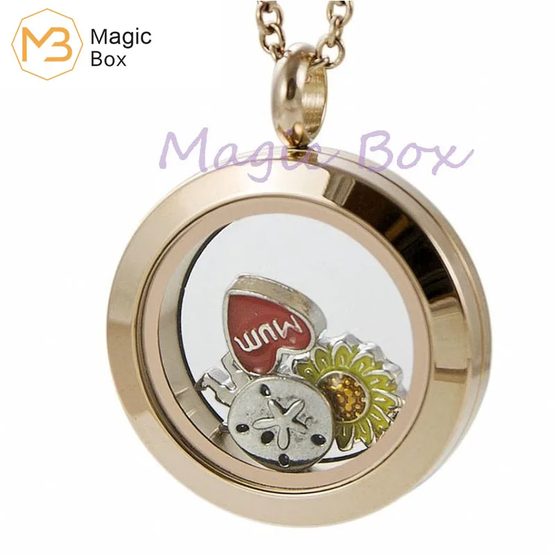 Розовое золото ожерелье из закаленного стекла нержавеющей стали модное медальон