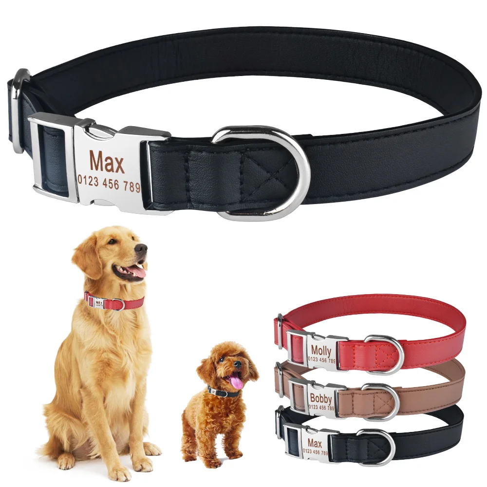 Personalized Dog Collar Custom Engraved Puppy ID Name Tag Buckle Gray Collar S-L