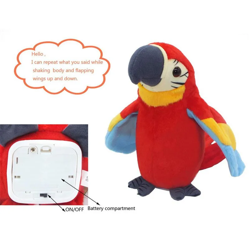 Электрический говорящий попугай плюшевый с записью имитация попугая набивная