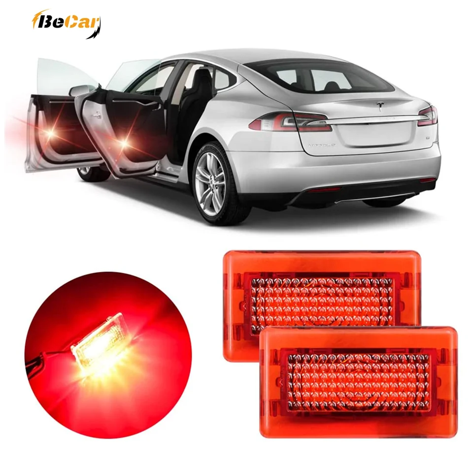 

1/2/4pcs Red Lights LED Car Door Warning Light Upgrade Kit Compatible for Tesla Model S & X Replacement No Drilling Strobe Light