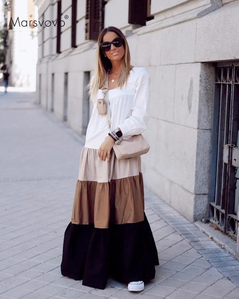 

Plus Size Ruched Dress India Folk Style Ankle-length Long Sleeve Dress Casual Beachwear White Sundress Rainbow Color Women Set