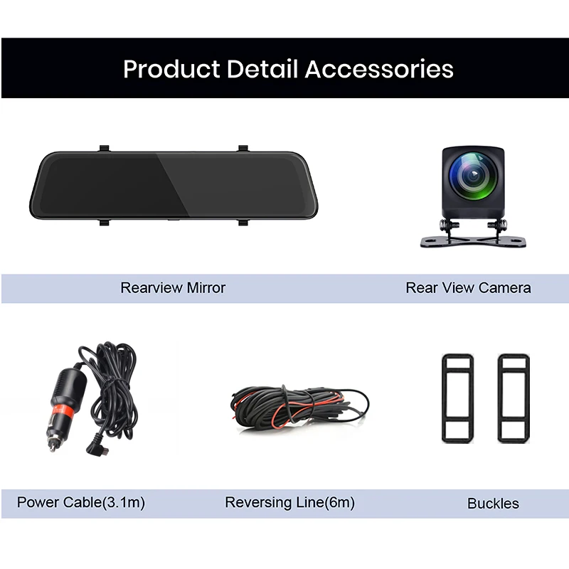 

Car DVR Car Rearview Mirror Dash Cam 12 " Touch Screen 2K 2560P+1080P Front and Rear View Dual Lens Night Vision GPS log track