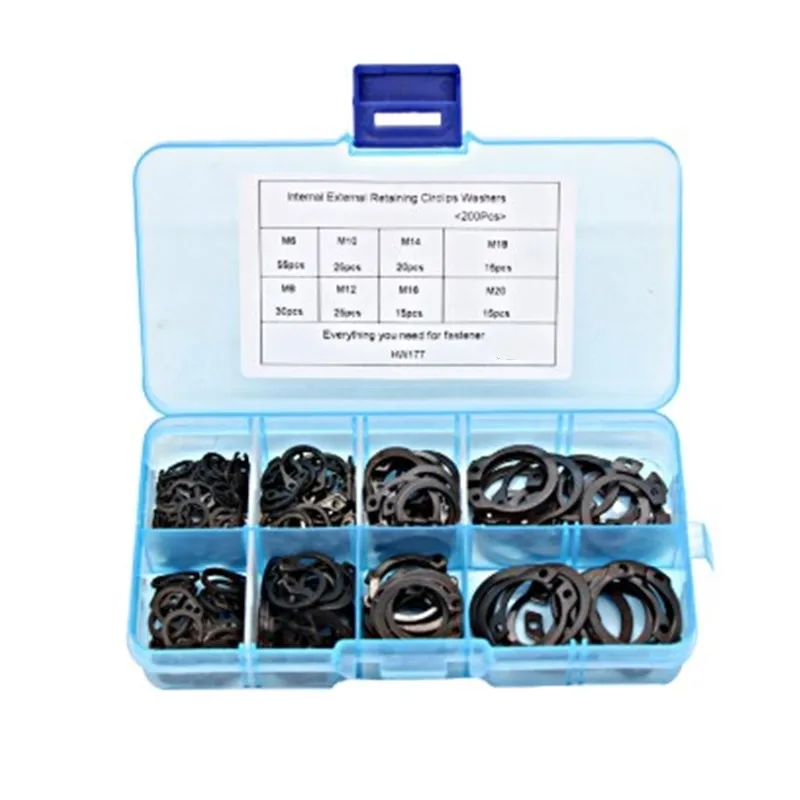 

200Pcs M6-M20 Internal External Retaining Circlips C-clip Washers Snap Retaining Ring Carbon Steel Assortment Kit