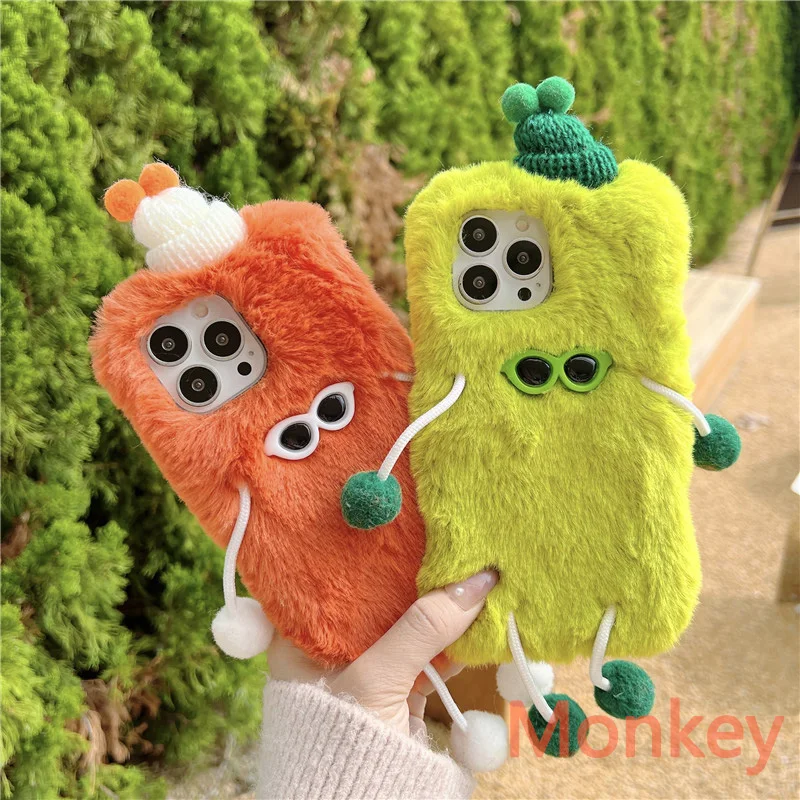 

Fashion Sunglasses Fur Plush Phone Case For Huawei P smart Y5 Y6 Y7 2019 Y9 Y8P Y6P Y5P Honor 60 50 30 20 10 9X 8X 8A Cute Cover