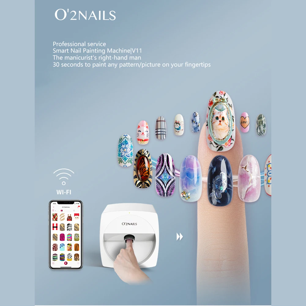 

Аппарат для маникюра O2Nails V11, мобильное оборудование для маникюрного салона, интеллектуальная работа с Wi-Fi, принтер для ногтей типа карты, фо...