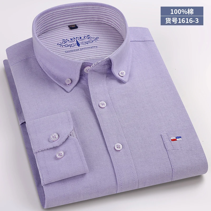 Light purple Высококачественная Новая мужская рубашка с длинным рукавом из хлопка, Повседневная белая синяя приталенная рубашка Camisa, деловая классическая мужская одежда - Цвет: Light purple