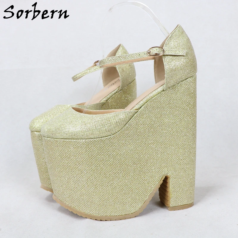 Женские босоножки на толстом блочном каблуке Sorbern золотистые Блестящие
