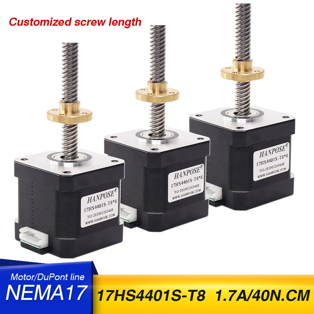 

3PCS Nema17 17HS4401S-T8 stepper motor with T8 screw lead 2/4/8mm 310mm 42 motor 42BYGH 3D Printer motor screw for 3d printer.