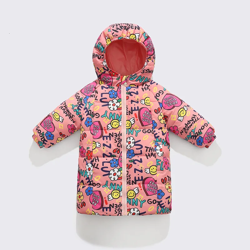 

Russian Winter Duck Children's Down Jacket Kids Winter Coats Baby Cartoon Hooded Long Sleeve Outwear Girls Down Coat Thick