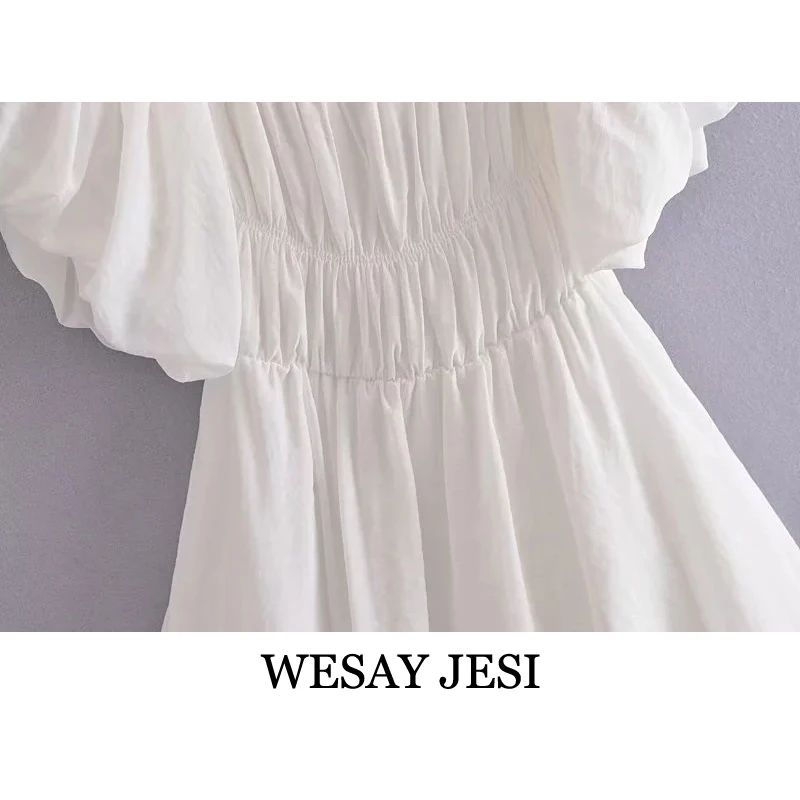 

WESAY JESI Fashion Summer Light Dresses Elegant Mini White Dress Chic Female Clothing Off-Shoulder High Waist Casual Sundress