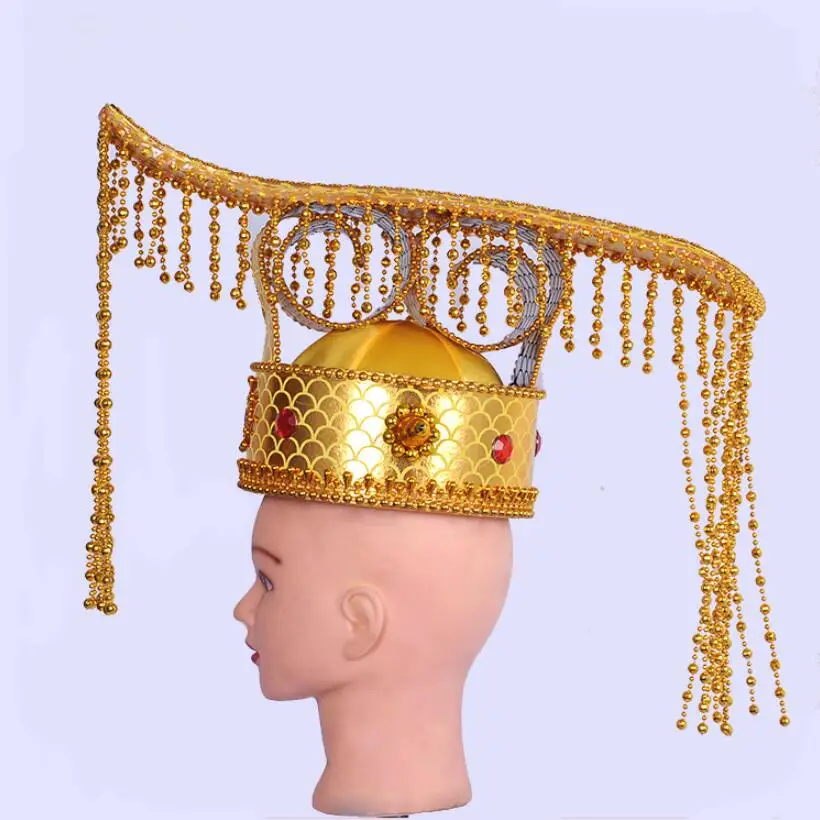 Золото взрослых шапка императора древней китайской шляпа Qin Empire Crown Винтаж ТВ