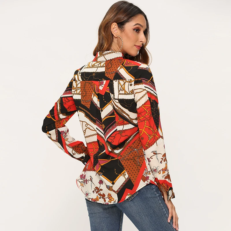 Женская Повседневная Блузка с длинным рукавом и отложным воротником винтажная