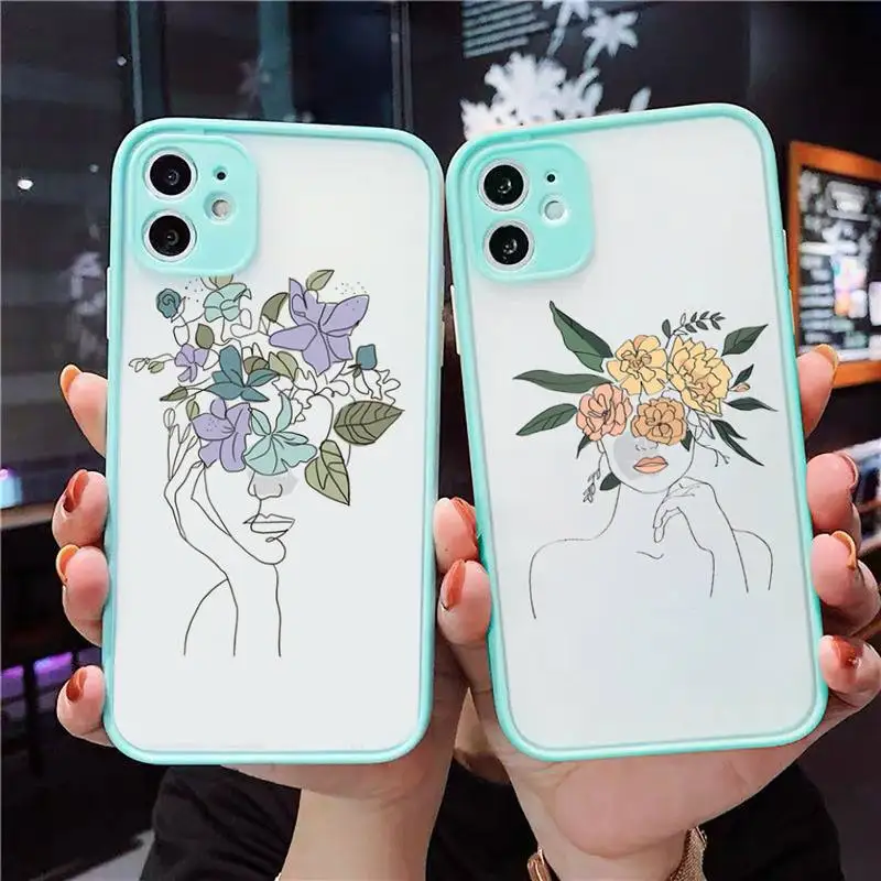 

Abstract Women Face Line Phone Case matte transparent For iphone 7 8 11 12 13 plus mini x xs xr pro max cover
