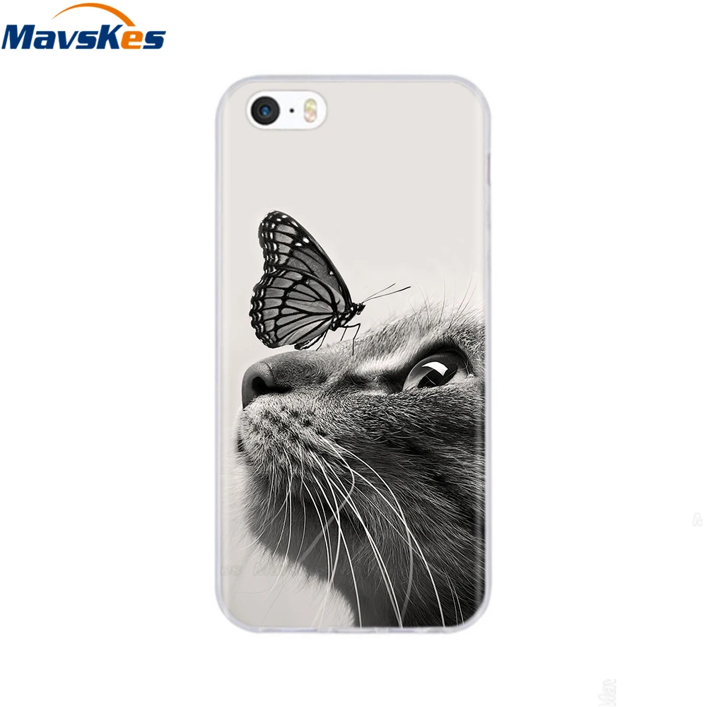 soft tpu case for iPhone 4 4s 5 5s SE 6 6s cute cartoon cat flower fashionable silicone phone case cover full protective coque