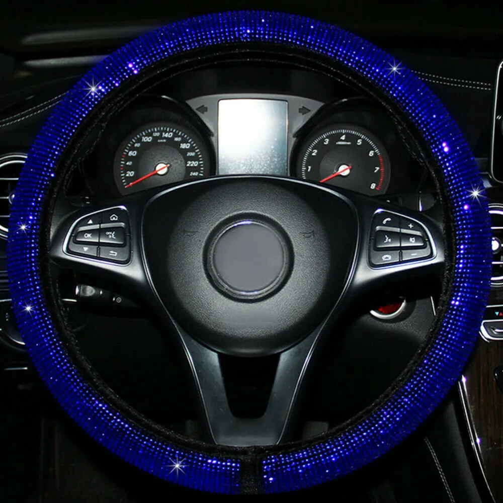 

14.5-15\" Steering Wheel Universal Car Upgrade Black Plush Bling Crystal